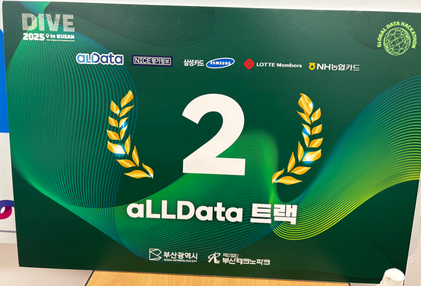 [2등수상] DIVE 2025 (글로벌 데이터 해커톤대회) 발제사 aLLData부문 2등 수상 (학부20석사 24 박*정, 석사24 김*리, 학부19석사24 김*정, 석사24 양*관) 